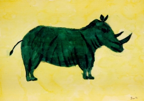 Grünes Nashorn auf zitronengelbem Grund (Green Rhino on Lemon Chrom Background)